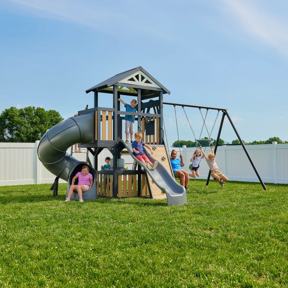 Atlas Steel Swing Set with Monkey Bars and Tube Slide