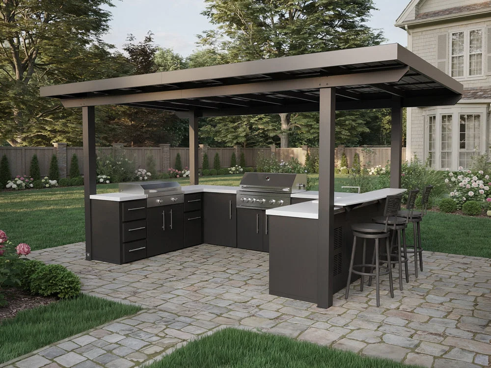 Edgemont Bay | U-Shape Outdoor Kitchen with Bar Seating, Grill & Griddle