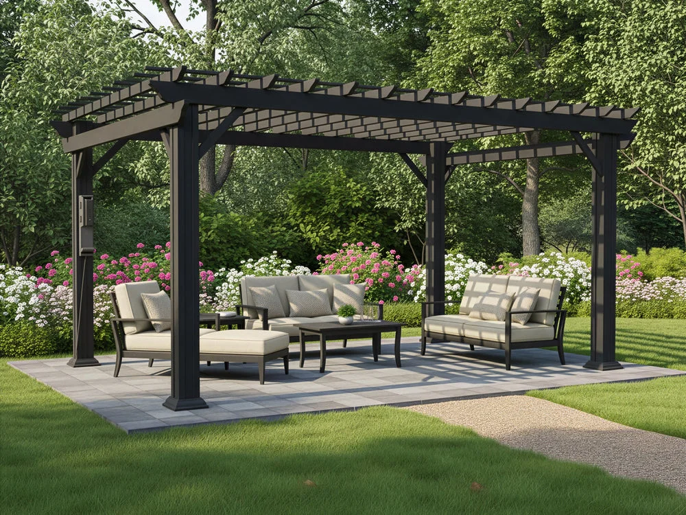 Stratford | 14x10 Steel Pergola – Black