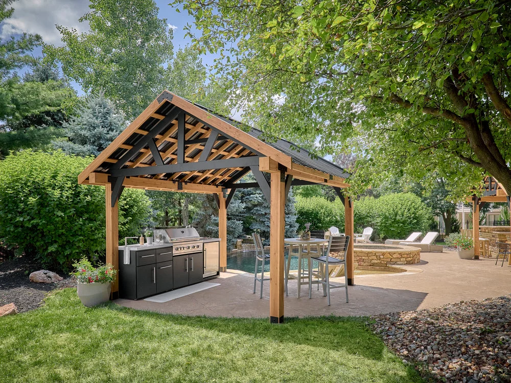 Lodge | 14x12 Cedar and Steel Gazebo with Steel Roof